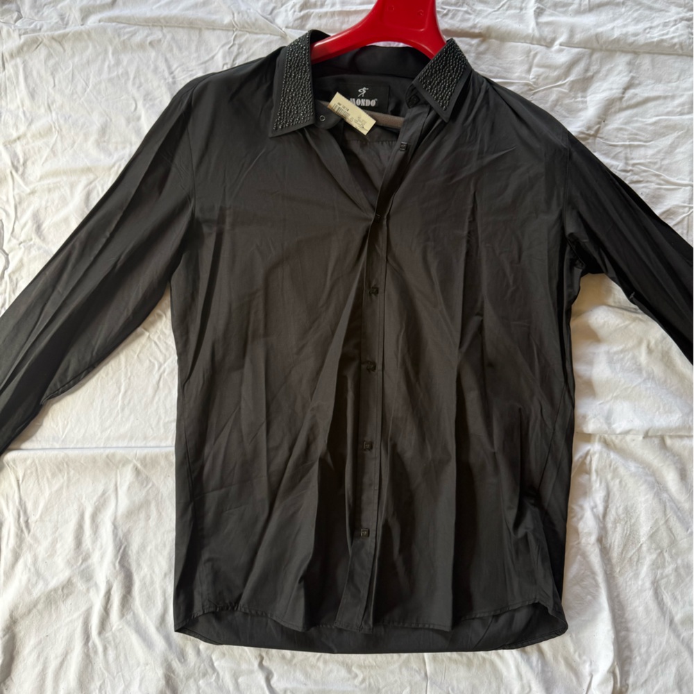 New MONDO Black Dress Shirt w/ Studded Collar & Cuffs – XL – $135 MSRP